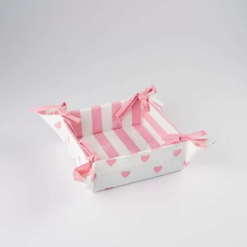 Delicate Charm: Pink Cotton Bread Basket Handcrafted in India
